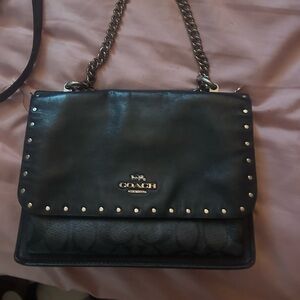 BLACK AND SILVER CHAIN COACH PURSE